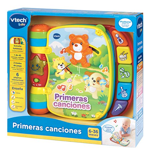 VTech Baby - Primeras canciones, Libro musical infantil con canciones populares para niños, botones para aprender instrumentos y sus sonidos (80-166722)