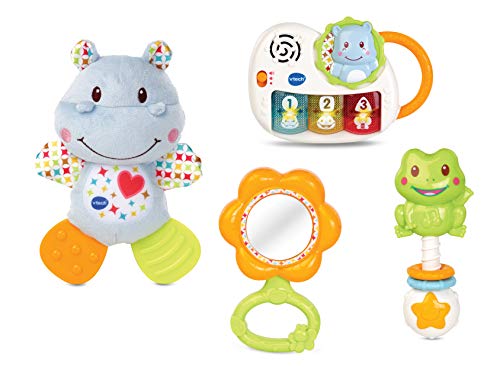 VTech - Canastilla de juguetes, estuche de regalo para bebé recién nacido que incluye peluche mordedor, sonajero, piano interactivo y espejo de seguridad (80-522022)