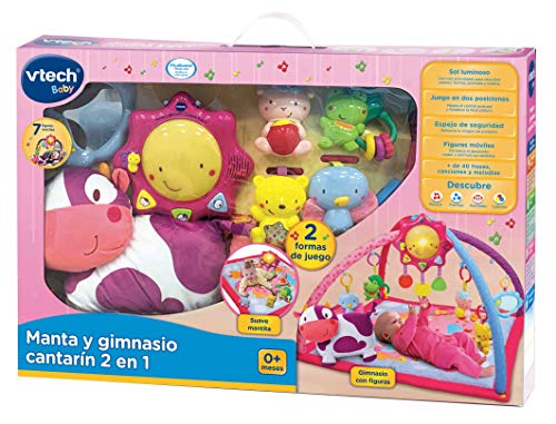 VTech Mantita de juego cantarín 2 en 1, manta y gimnasio de aprendizaje para bebé con más de 40 canciones, frases y melodías, panel extraíble, color rosa (80-146457)