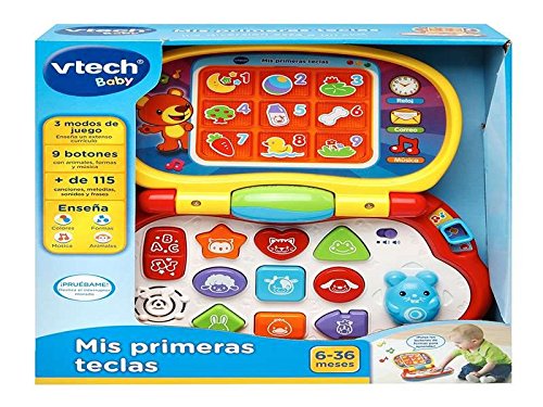 VTech-Mis primeras Teclas Ordenador Infantil con Tres Modos de Juegos Que enseña Animales, Colores, Formas y Notas Musicales, Multicolor (3480-191222)