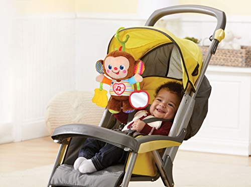 VTech - Monito bebé, Peluche sonajero con un mordedor en Forma de plátano y botón de corazón Que Activa más de 50 Frases, Canciones, Sonidos y melodías, Espejo de Seguridad, Anilla para Carrito