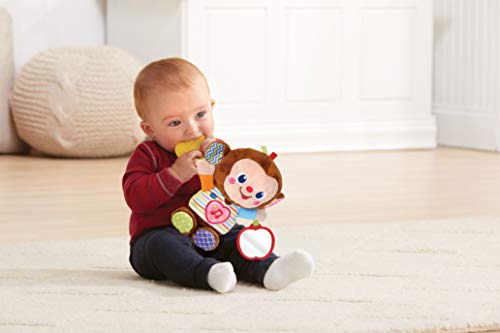 VTech - Monito bebé, Peluche sonajero con un mordedor en Forma de plátano y botón de corazón Que Activa más de 50 Frases, Canciones, Sonidos y melodías, Espejo de Seguridad, Anilla para Carrito