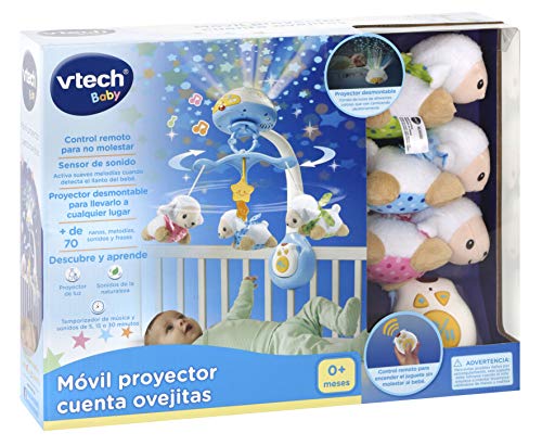 VTech - Móvil proyector cuenta ovejitas, juguete de cuna para bebé, más de 70 nanas, canciones, sonidos y frases, incluye mando a distancia (3480-503322)