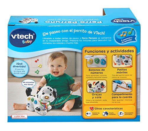 VTech Perruno, Arrastre Interactivo con Forma de Perro con Voz Frases Sonidos y Melodias, Multicolor, Talla Única (3480-502822)