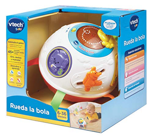 VTech - Rueda la Bola, Pelota interactiva Que Gira y estimula el Gateo, enseña números, Figuras y el Nombre de los Animales y Sus Sonidos, más de 45 Canciones, melodías y Frases (80-151522)