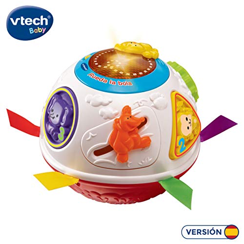 VTech - Rueda la Bola, Pelota interactiva Que Gira y estimula el Gateo, enseña números, Figuras y el Nombre de los Animales y Sus Sonidos, más de 45 Canciones, melodías y Frases (80-151522)