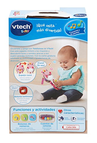 VTech- Teléfono Interactivo de Juguete para entretener y divertir al bebé, Color Rosa (3480-502757)