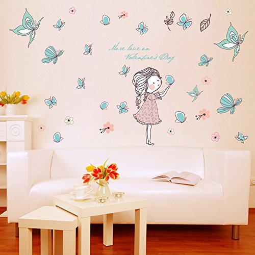 Wallpark Dibujos animados Lindo Niña Liberando Mariposa Desmontable Pegatinas de Pared Etiqueta de la Pared, Bebé Niños Hogar Infantiles Dormitorio Vivero DIY Decorativas Adhesivo Arte Murales