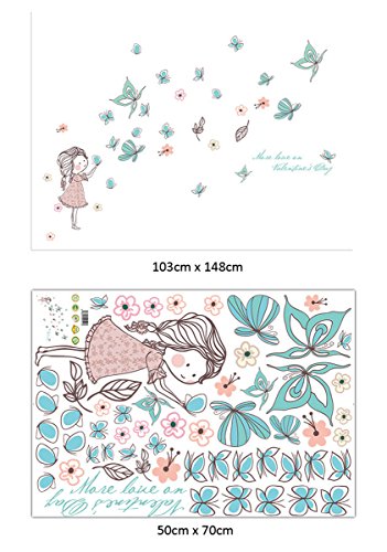 Wallpark Dibujos animados Lindo Niña Liberando Mariposa Desmontable Pegatinas de Pared Etiqueta de la Pared, Bebé Niños Hogar Infantiles Dormitorio Vivero DIY Decorativas Adhesivo Arte Murales