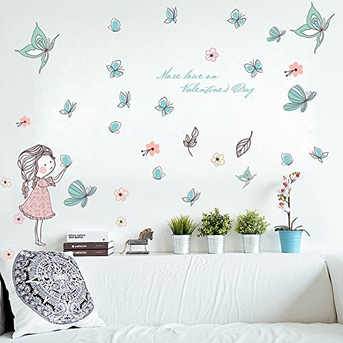 Wallpark Dibujos animados Lindo Niña Liberando Mariposa Desmontable Pegatinas de Pared Etiqueta de la Pared, Bebé Niños Hogar Infantiles Dormitorio Vivero DIY Decorativas Adhesivo Arte Murales