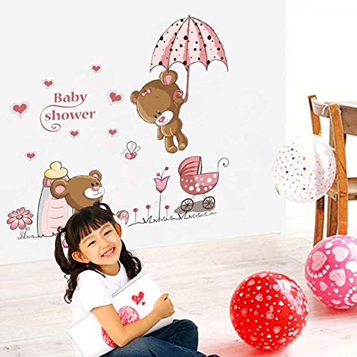 Wallpark Lindo Oso Bebé Mantenga Paraguas Desmontable Pegatinas de Pared Etiqueta de la Pared, Bebé Niños Hogar Infantiles Dormitorio Vivero DIY Decorativas Adhesivo Arte Murales