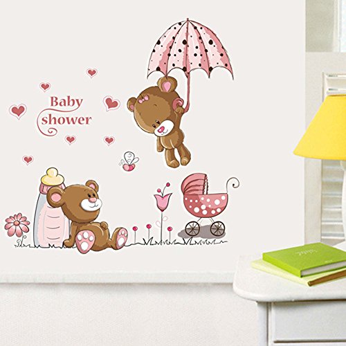 Wallpark Lindo Oso Bebé Mantenga Paraguas Desmontable Pegatinas de Pared Etiqueta de la Pared, Bebé Niños Hogar Infantiles Dormitorio Vivero DIY Decorativas Adhesivo Arte Murales