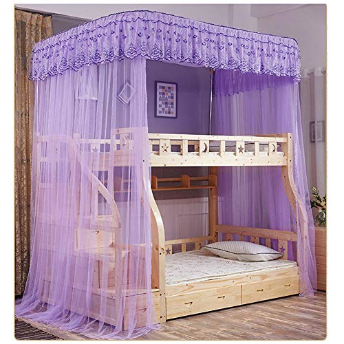 WAZ Dosel Cama GuíA De Cama Infantil Alta Y Baja De Doble Capa para NiñOs Mosquitera En Forma De U Tipo Cortina De Tiro Tipo Litera Cama Anti-Mosquito De Acero Inoxidable Soporte,D,1.35x2.0M