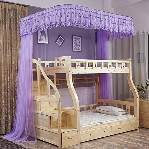 WAZ Dosel Cama GuíA De Cama Infantil Alta Y Baja De Doble Capa para NiñOs Mosquitera En Forma De U Tipo Cortina De Tiro Tipo Litera Cama Anti-Mosquito De Acero Inoxidable Soporte,D,1.35x2.0M