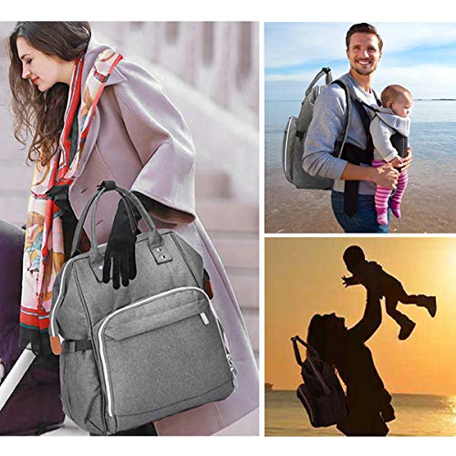 Wemk Mochilas de Pañales y Biberones, Mochila Maternidad Portatil con Bolsillo Térmico para Biberones, Fondo Impermeable, Bolsa para Carrito de Bebé, Gran Capacidad - Gris