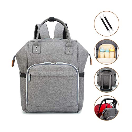 Wemk Mochilas de Pañales y Biberones, Mochila Maternidad Portatil con Bolsillo Térmico para Biberones, Fondo Impermeable, Bolsa para Carrito de Bebé, Gran Capacidad - Gris