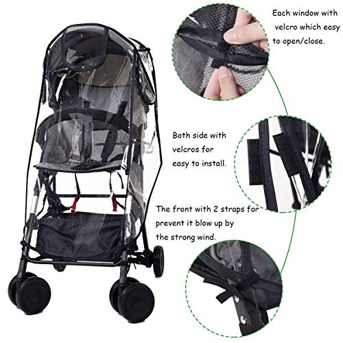 Wemk Protector de Lluvia para Silla de Paseo, Cubierta de Lluvia para Cochecitos, con 3 Ventanas de Ventilación, Transparente Burbuja de Lluvia de Material de EVA - Tamaño Grande