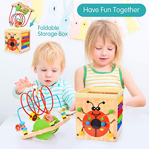 Wesimplelife Juego de Juguetes de Laberinto de Madera Cubo de Actividades Centro de Actividades 6 en 1 Juguete de Madera Laberinto Educativo Regalo para Bebés Niños