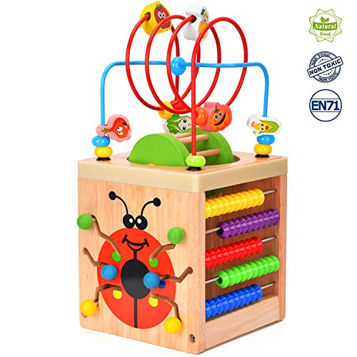 Wesimplelife Juego de Juguetes de Laberinto de Madera Cubo de Actividades Centro de Actividades 6 en 1 Juguete de Madera Laberinto Educativo Regalo para Bebés Niños