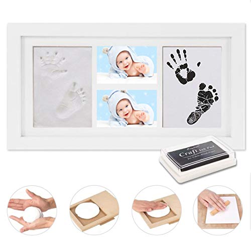 WesKimed Set de Marco de Fotos y Huellas de Bebé en Tinta,Recuerdo memorable,No tóxico,Ideal regalos para bebes,Marco de madera y cristal acrílico,Ideal decoración o regalo de baby shower