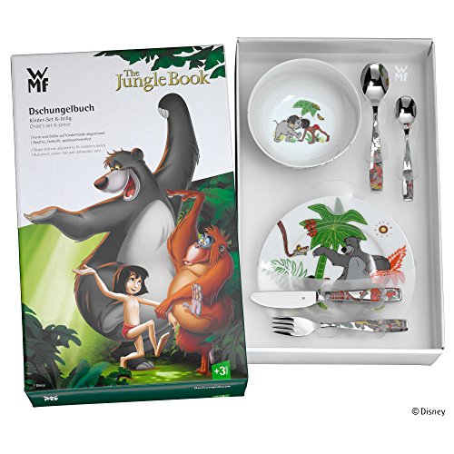 WMF Disney El Libro de la Selva - Vajilla para niños 6 piezas, incluye plato, cuenco y cubertería (tenedor, cuchillo de mesa, cuchara y cuchara pequeña) (WMF Kids infantil)