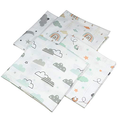 Wolken - Pañales de gasa, 120 x 120 cm, 4 unidades, unisex, absorbentes, con certificado Öko-Tex 4 nubes. Talla:120x120 cm