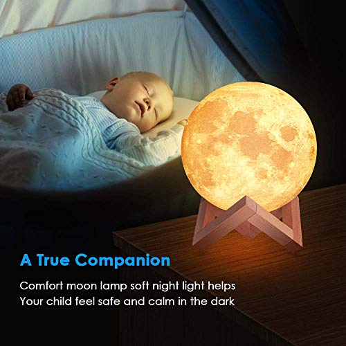 WYCY 3D lampara luna 15CM 2 colores Control táctil luna lampara de buro lampara de lava Con interfaz de carga USB lámpara luna (Luz de luna 2 colores, 15CM)