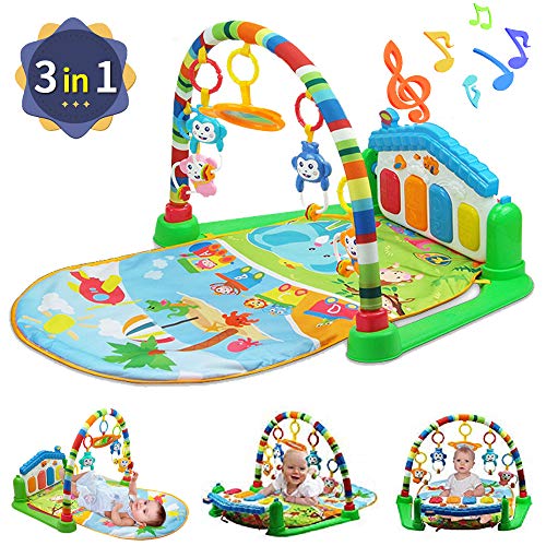 WYSWYG Baby Gym Play Mats para Floor, Kick and Play Piano Gym Centro de Actividades con música, Luces y Sonidos Juguetes para bebés y niños pequeños de 0 a 6 años 12 Meses (Blue House)