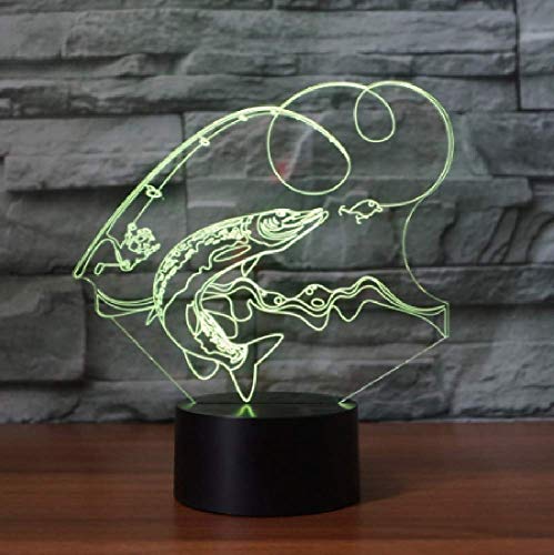 XKALXO 3D Night Light Creative Home Decor 16-Color Touch Remote Control Change Fishing Modelling Gifts Lámpara De Mesa Led Usb Vision Fish Kids Sleeping