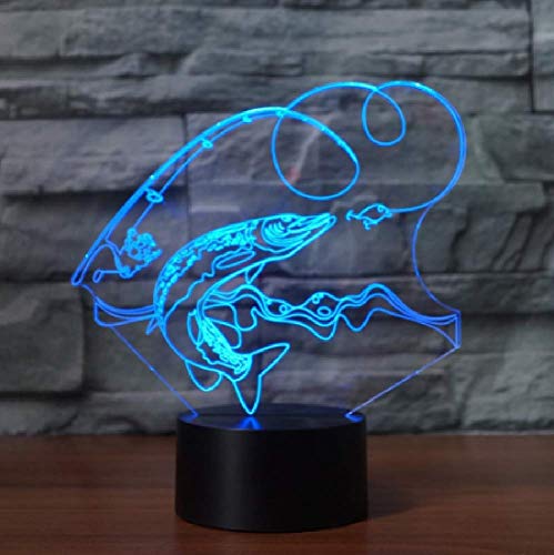 XKALXO 3D Night Light Creative Home Decor 16-Color Touch Remote Control Change Fishing Modelling Gifts Lámpara De Mesa Led Usb Vision Fish Kids Sleeping