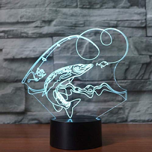 XKALXO 3D Night Light Creative Home Decor 16-Color Touch Remote Control Change Fishing Modelling Gifts Lámpara De Mesa Led Usb Vision Fish Kids Sleeping