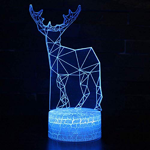 XKALXO 3D Night Light Led Long Horned Deer Theme Lámpara Night Light 16 Color Remote Touch Control Mood Lamp Holiday Gift