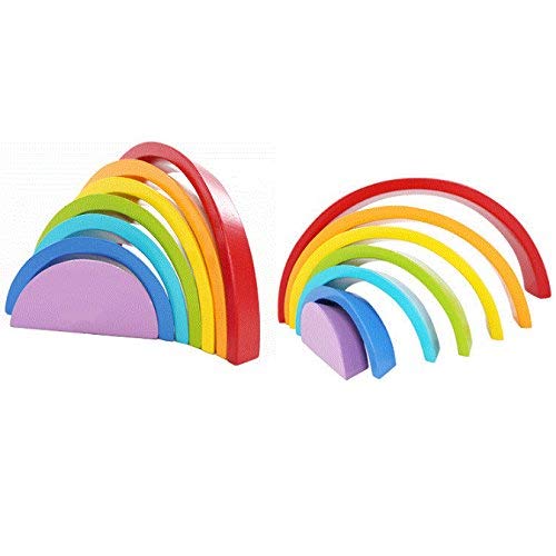 XLKJ Puzzle Rompecabezas Apliable Diseño de Arco Iris Madera Juguetes Educativos Aprendizaje 7 Color para Niños