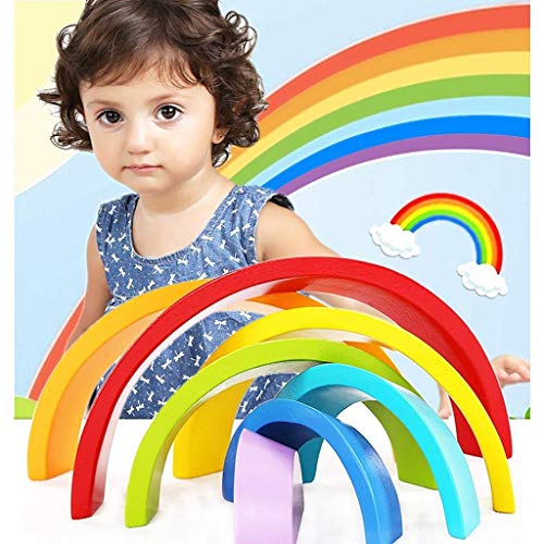 XLKJ Puzzle Rompecabezas Apliable Diseño de Arco Iris Madera Juguetes Educativos Aprendizaje 7 Color para Niños