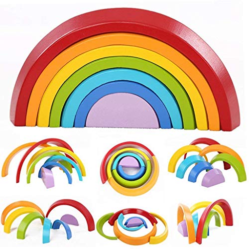 XLKJ Puzzle Rompecabezas Apliable Diseño de Arco Iris Madera Juguetes Educativos Aprendizaje 7 Color para Niños