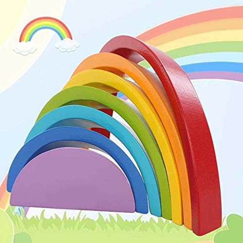 XLKJ Puzzle Rompecabezas Apliable Diseño de Arco Iris Madera Juguetes Educativos Aprendizaje 7 Color para Niños