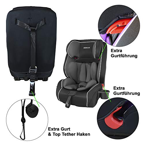 XOMAX HQ668 Silla de coche ISOFIX Grupo 1/2/3 con portabotellas I creciendo con el niño: 1-12 años, 9-36kg I cinturón de 5 puntos y cinturón de 3 puntos I funda extraíble y lavable I ECE R44/04