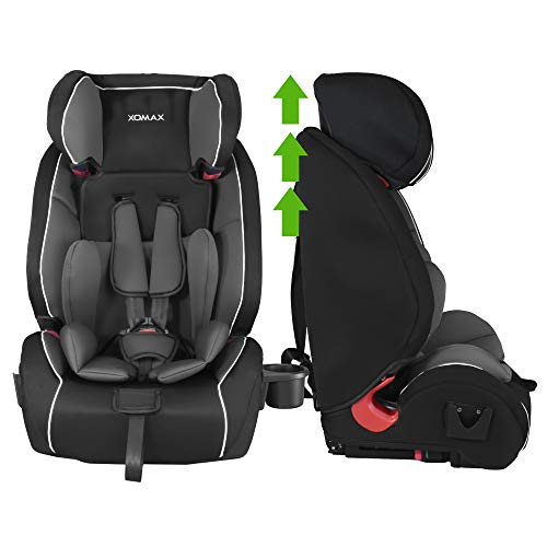 XOMAX HQ668 Silla de coche ISOFIX Grupo 1/2/3 con portabotellas I creciendo con el niño: 1-12 años, 9-36kg I cinturón de 5 puntos y cinturón de 3 puntos I funda extraíble y lavable I ECE R44/04