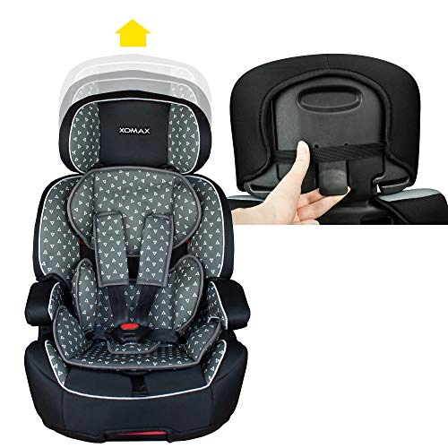 XOMAX XL-518 Silla de coche con ISOFIX I creciendo con usted I 9-36 kg, 1-12 años, grupo 1/2/3 I Arnés de 5 puntos y arnés de 3 puntos I Funda desmontable y lavable I ECE R44/04 I gris/negro