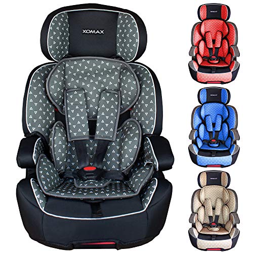 XOMAX XL-518 Silla de coche con ISOFIX I creciendo con usted I 9-36 kg, 1-12 años, grupo 1/2/3 I Arnés de 5 puntos y arnés de 3 puntos I Funda desmontable y lavable I ECE R44/04 I gris/negro