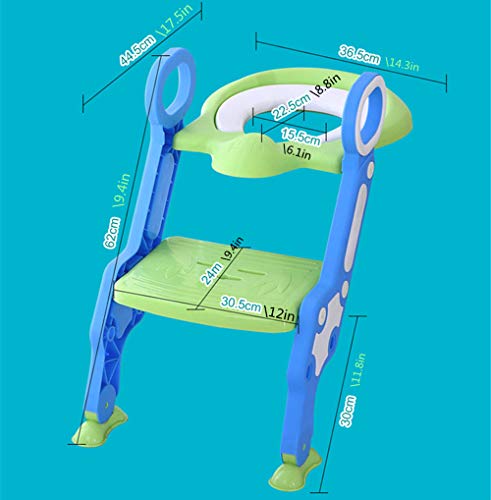 XYL Entrenamiento insignificante del bebé del Asiento de tocador Ajustable Trainer Aseo Niño con el Paso de heces Escalera, Antideslizante, Resistente (75kg), Plegable para niños 1-7 (Verde y Azul)