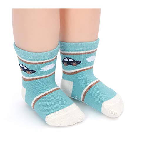 Yafane 12 Pares de Calcetines Antideslizantes para Niños Pequeños Algodón Lindo con Puños Calcetines Antideslizantes para Bebés (5-7 Años)