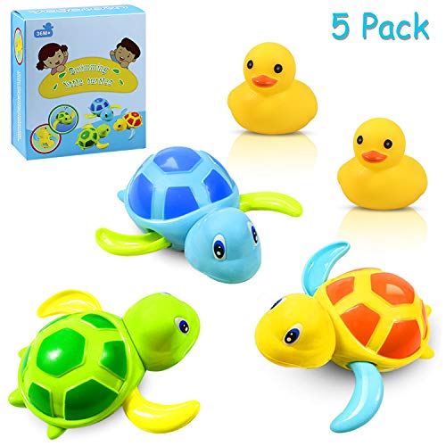 Yojoloin Bebé Baño de baño bañera de baño Juguete,Baby Bathing Clockwork Turtle El Pato Swimming Tub Pool Juguete para niños pequeños Boys Girls(5 Piezas)