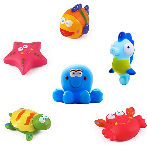 Yojoloin Juguetes de baño Peces, Estrellas de mar, caballitos de mar (6PCS), Juguetes de baño Suaves, Juguetes de baño con Criaturas Marinas, Juguetes de baño para niños