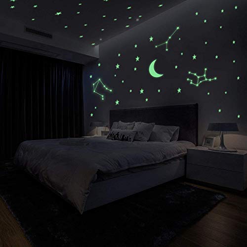 Yosemy Luminoso Pegatinas de Pared Luna y Estrellas Fluorescente Decoración de Pared para Dormitorio de Niños DIY Decoración de la Habitación Para Niña y Bebé, 425 Pzas