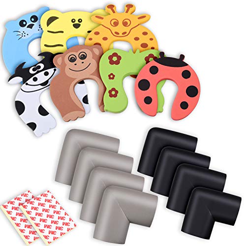 YoungRich 15 Pcs Set,7Pcs animal Protector Puertas Tope Clip Seguridad Bebé Espuma Protector de Puertas Protège dedo Tope Puerta and 8Pcs Protectores de esquinas Table Edge Corner Protectors cushion