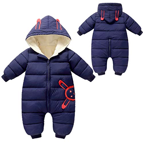 YWLINK 0-24 Meses Bebé Ropa Abrigada Mono De AlgodóN con Capucha Mameluco Grueso Chaqueta De Plumas Calidez Al Aire Libre A Prueba De Viento Abrigo Suave Ropa para Bebé(Azul,0-3 meses/73)