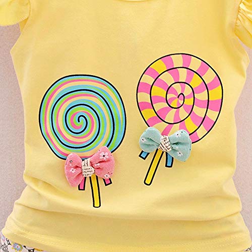 YWLINK 2 UNIDS Trajes De AlgodóN para NiñOs PequeñOs NiñOs BebéS Lolly T-Shirt Tops + Pantalones Cortos Conjunto De Ropa Elegante Estilo Dulce Lindo Bowknot DecoracióN