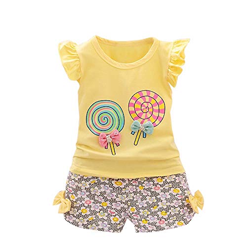 YWLINK 2 UNIDS Trajes De AlgodóN para NiñOs PequeñOs NiñOs BebéS Lolly T-Shirt Tops + Pantalones Cortos Conjunto De Ropa Elegante Estilo Dulce Lindo Bowknot DecoracióN