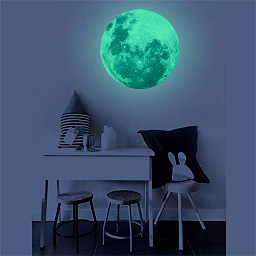 YWLINK 30cm Etiqueta Engomada De La Pared Fluorescente De La Luna Grande 3D Resplandor Desprendible En La Etiqueta Engomada Oscura